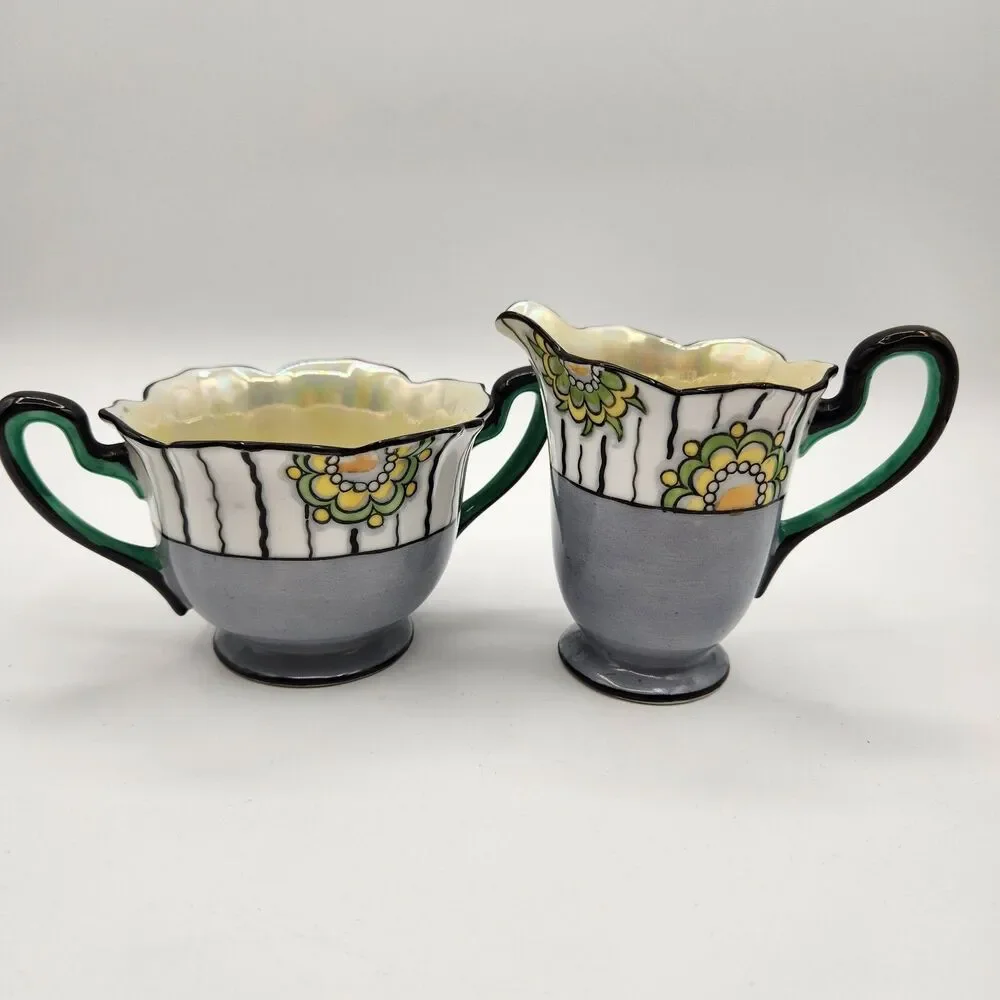 Noritake Sugar Creamer Set Floral  Era 1930-40 M Series Hand Painted Japan MCM